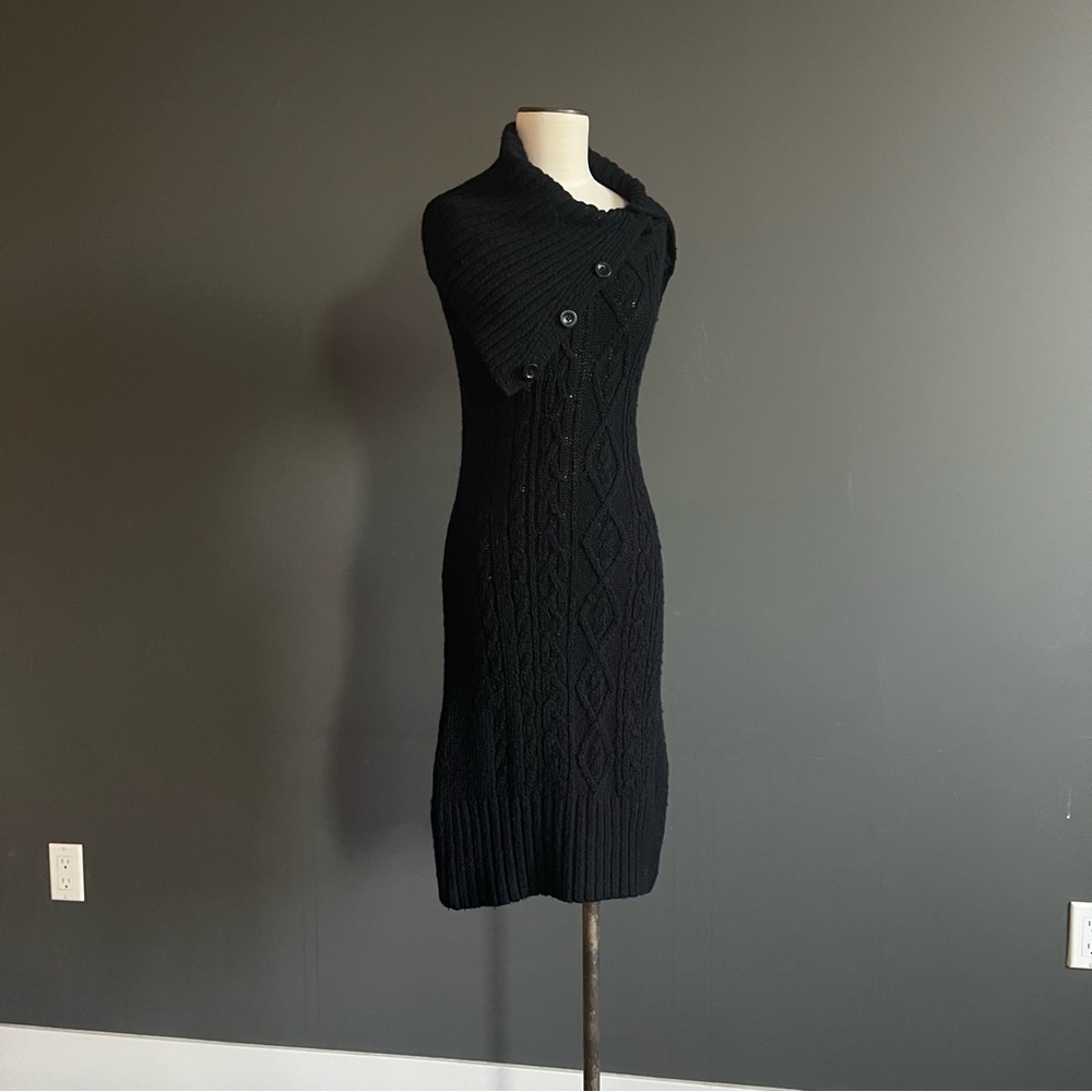 GAP Black Cable Knit Sleeveless Sweater Dress Shawl Collar XS Wool